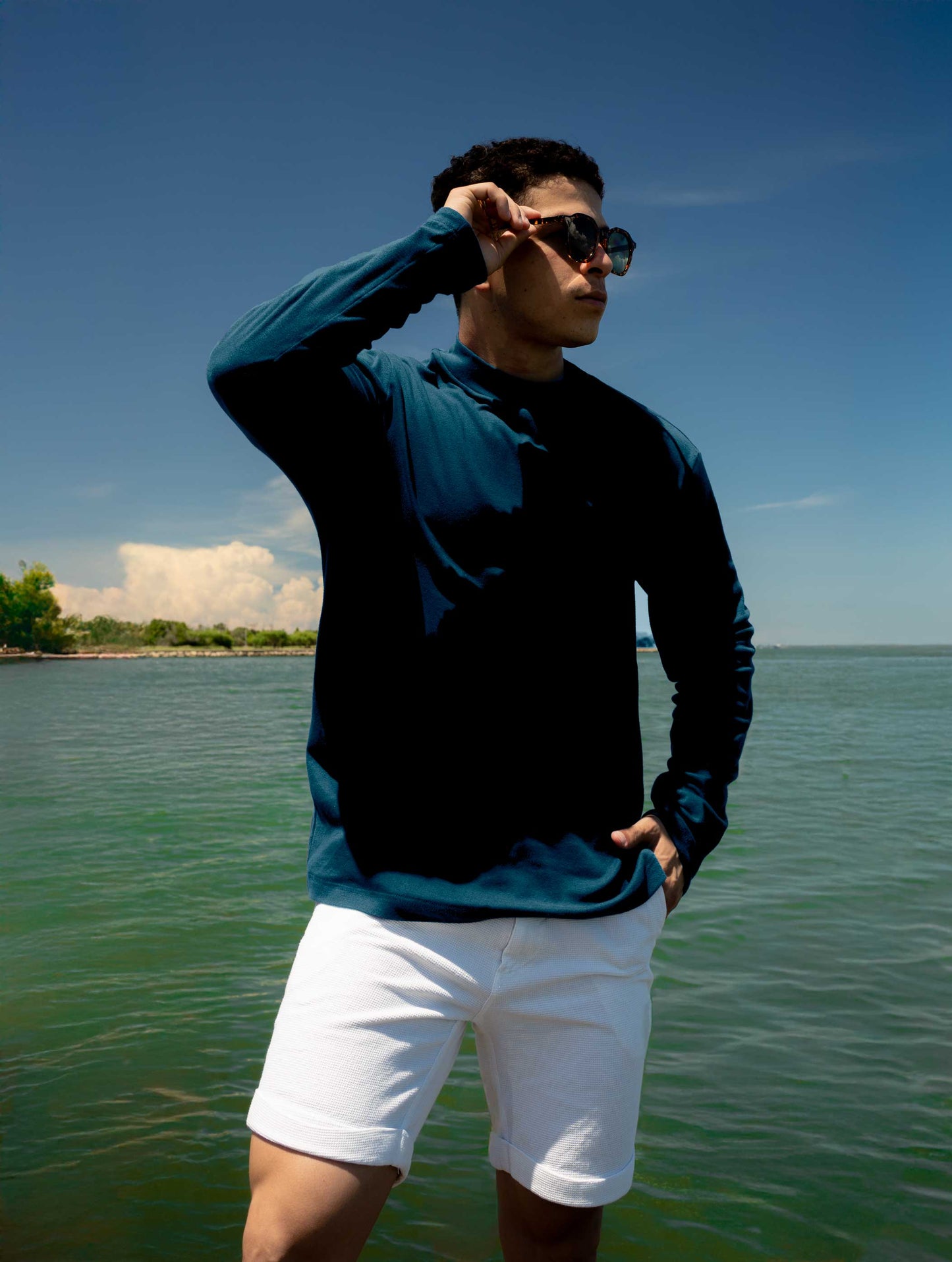 High-Neck Long Sleeve Organic Cotton Tee