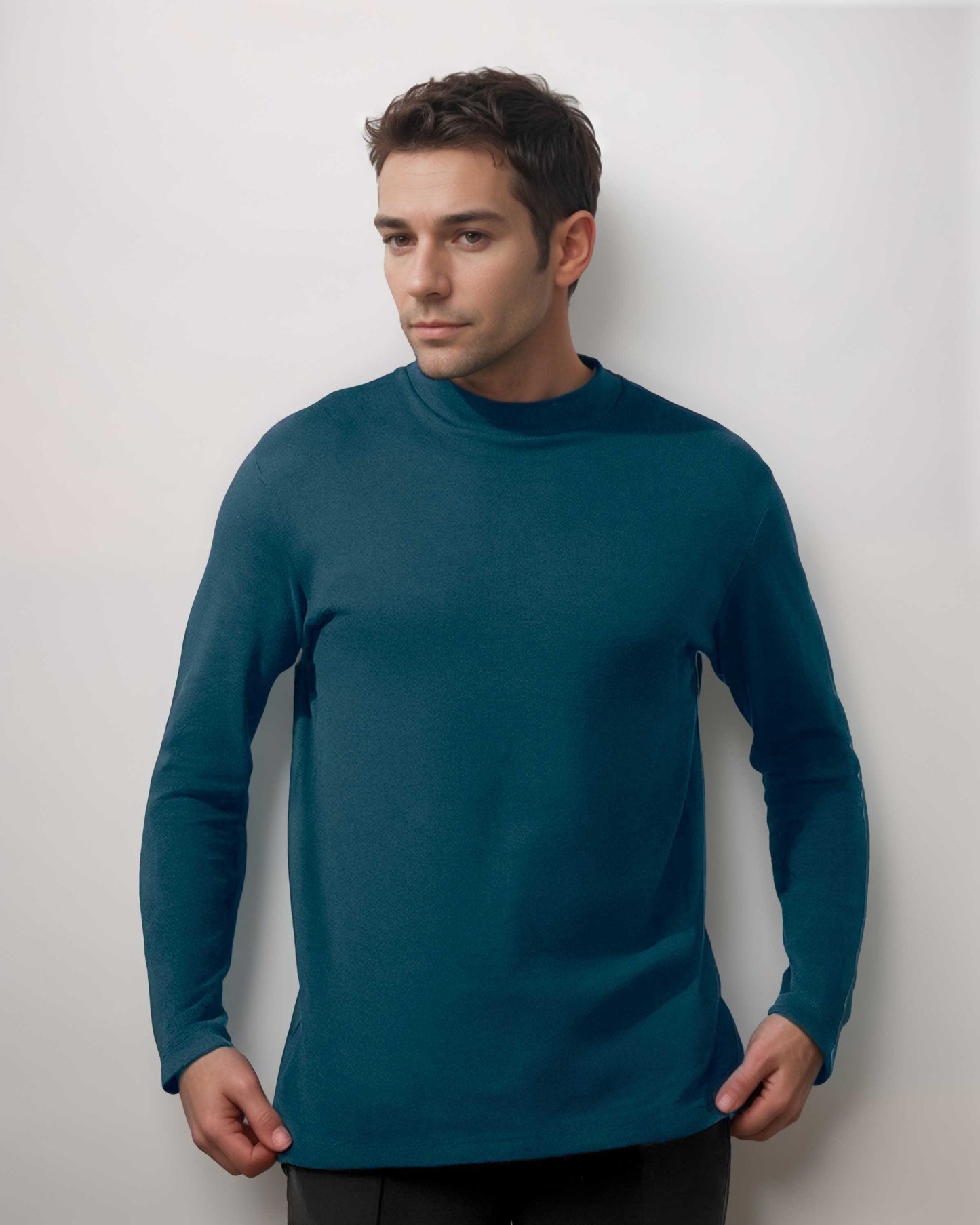 High-Neck Long Sleeve Organic Cotton Tee
