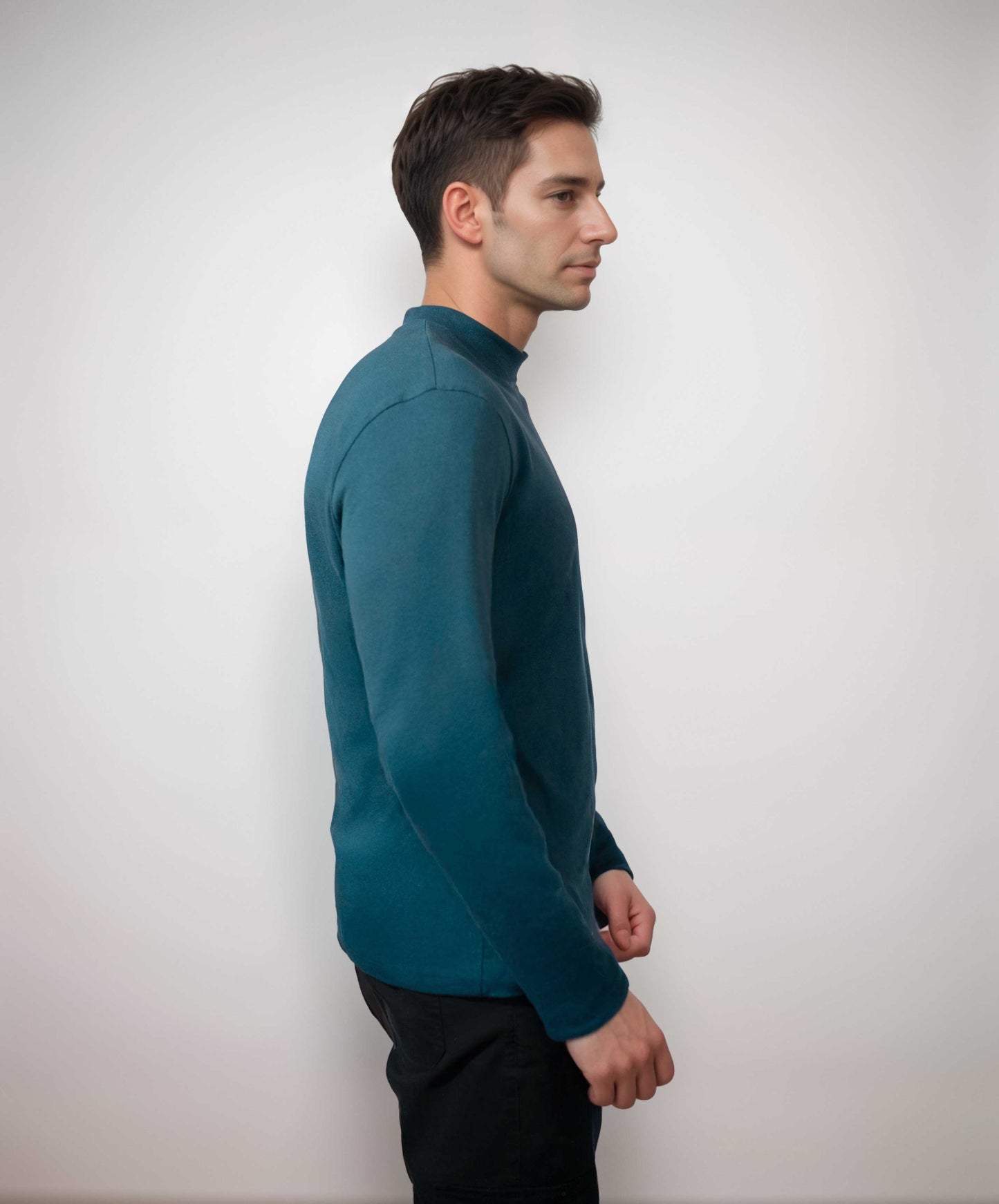 High-Neck Long Sleeve Organic Cotton Tee