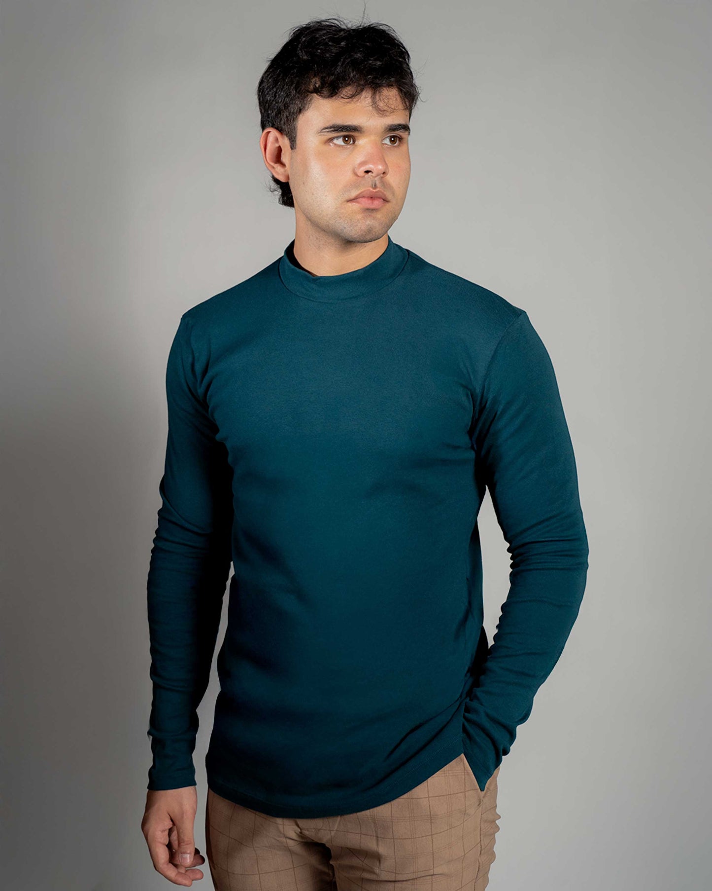 High-Neck Long Sleeve Organic Cotton Tee