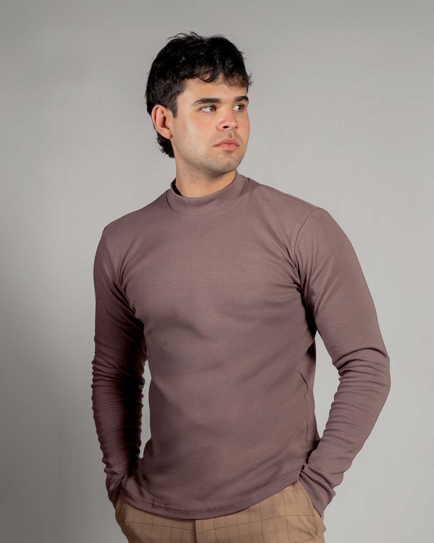 High-Neck Long Sleeve Organic Cotton Tee