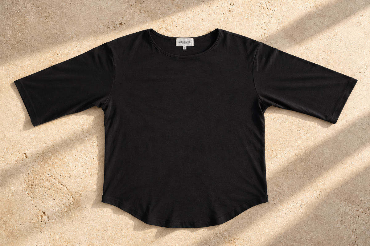 Pima Cotton Boat Neck 3/4 Sleeve Tee