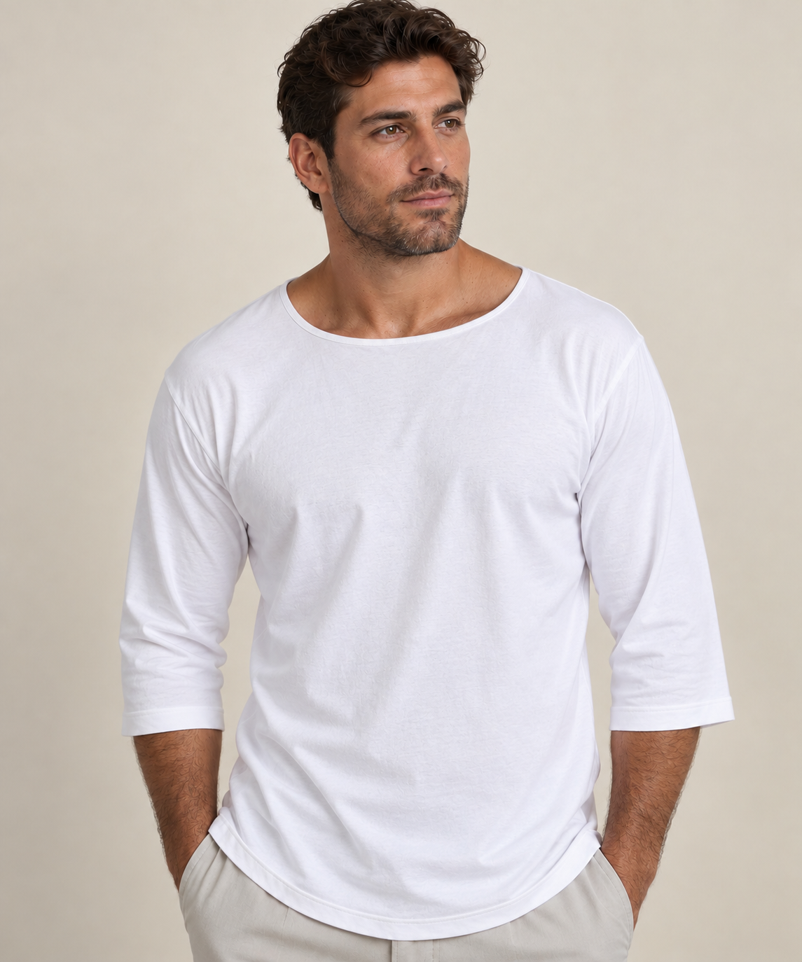 Pima Cotton Boat Neck 3/4 Sleeve Tee