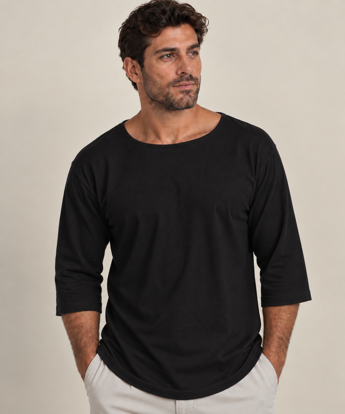 Pima Cotton Boat Neck 3/4 Sleeve Tee