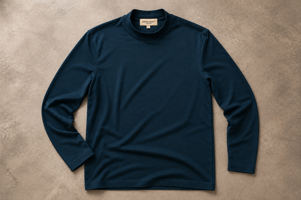 Pima Cotton Long Sleeve Mock Neck Tee