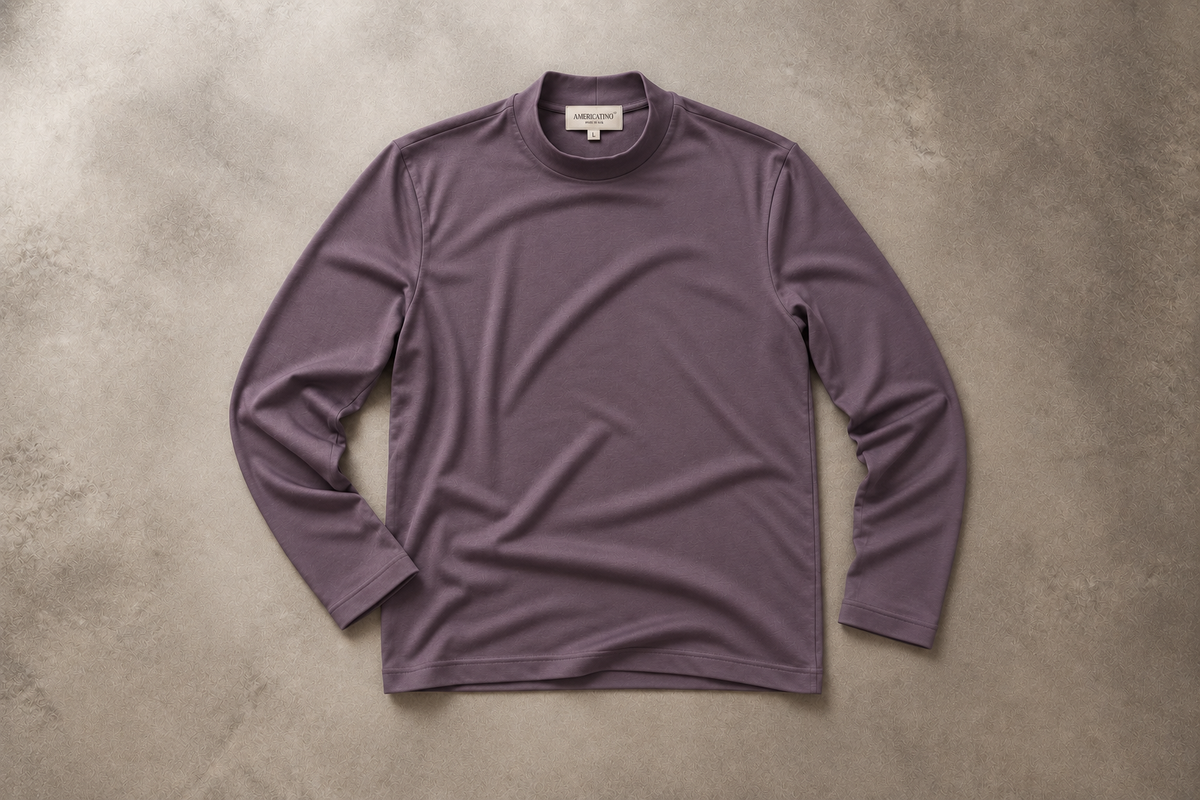 Pima Cotton Long Sleeve Mock Neck Tee