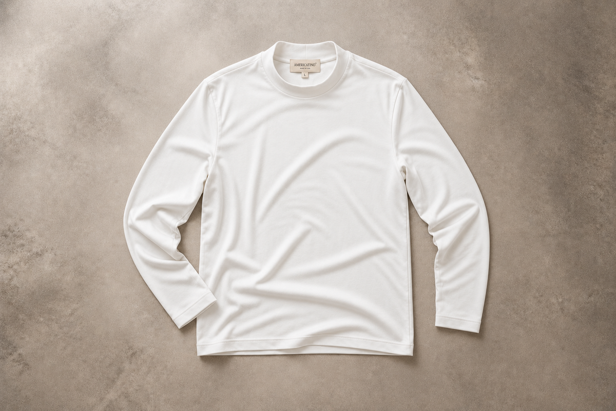 Pima Cotton Long Sleeve Mock Neck Tee