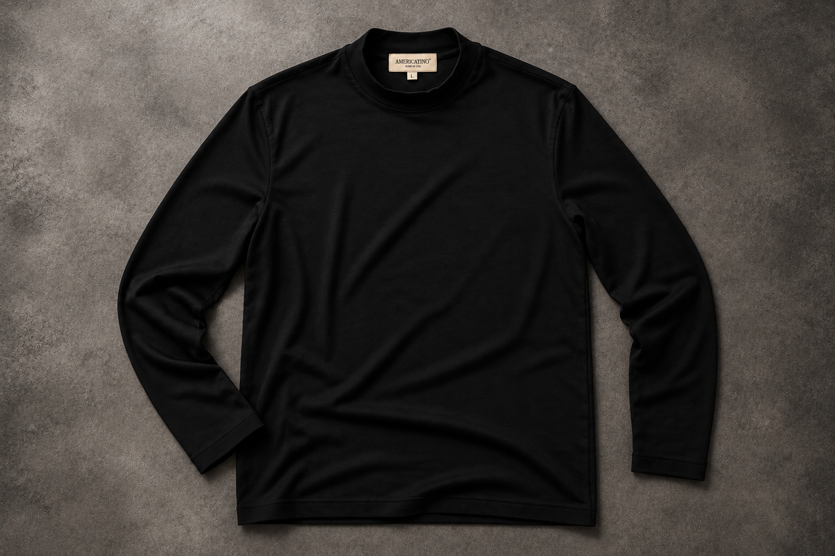 Pima Cotton Long Sleeve Mock Neck Tee