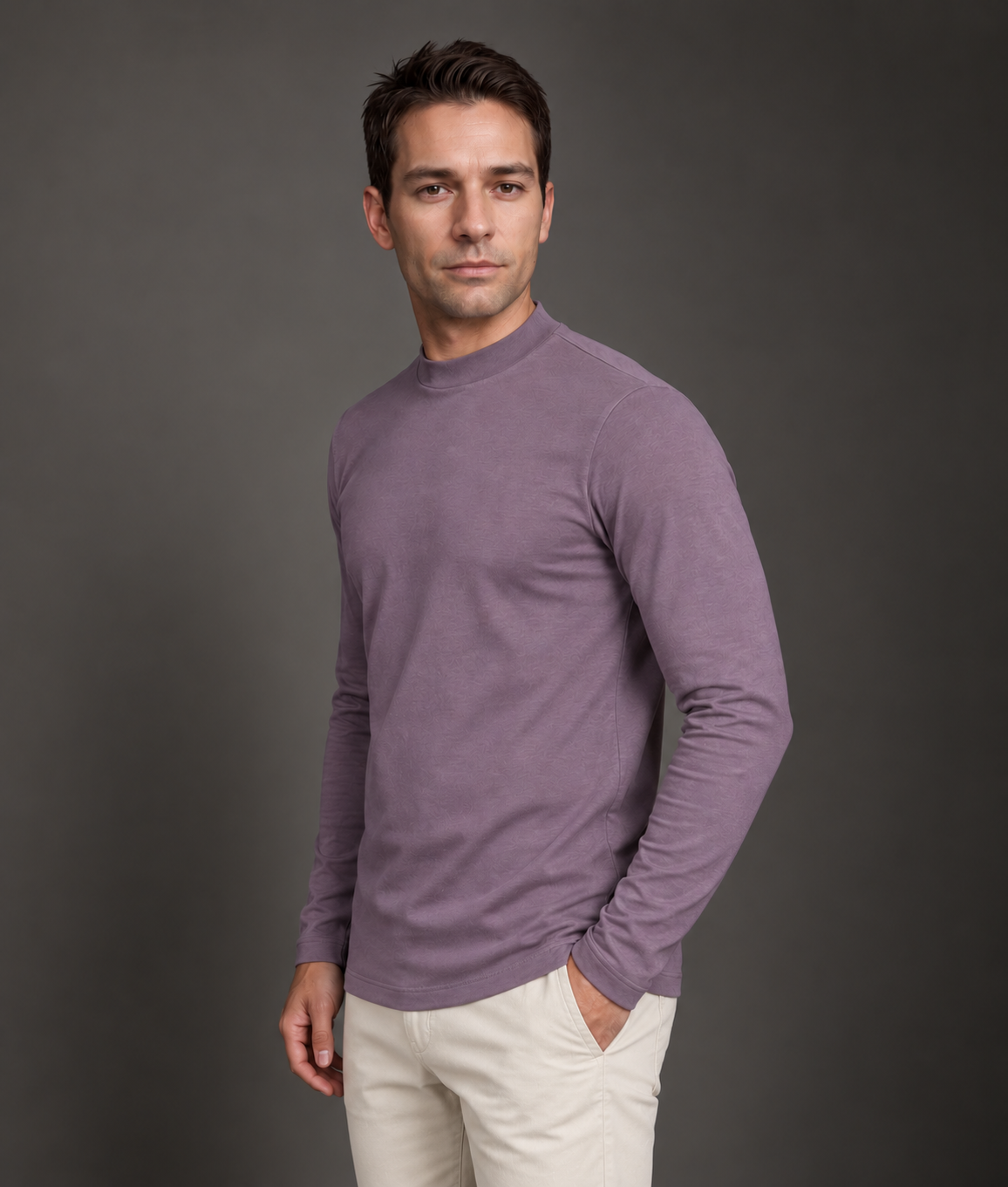 Pima Cotton Long Sleeve Mock Neck Tee