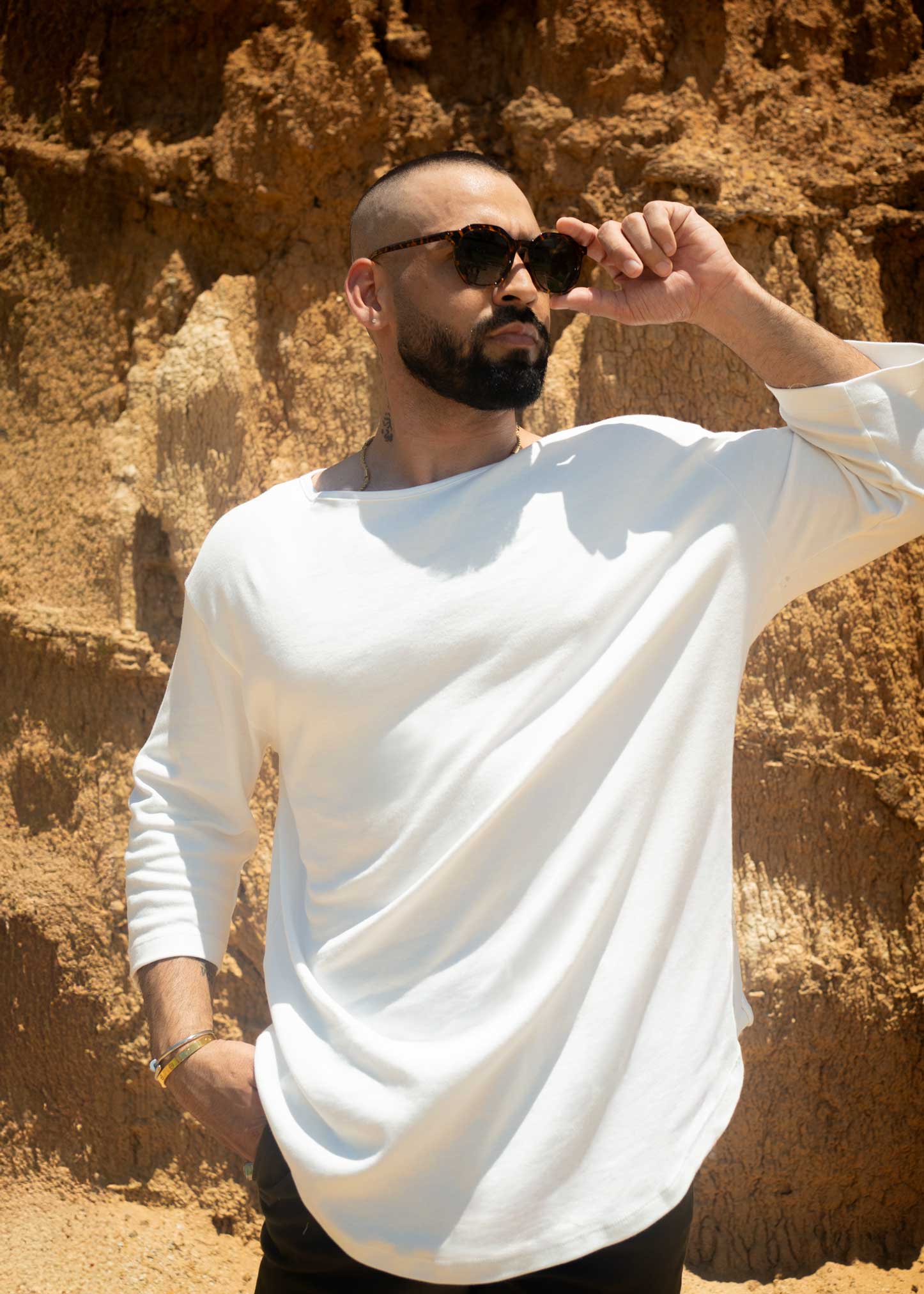 Boat Neck 3/4 Sleeve Organic Cotton Tee