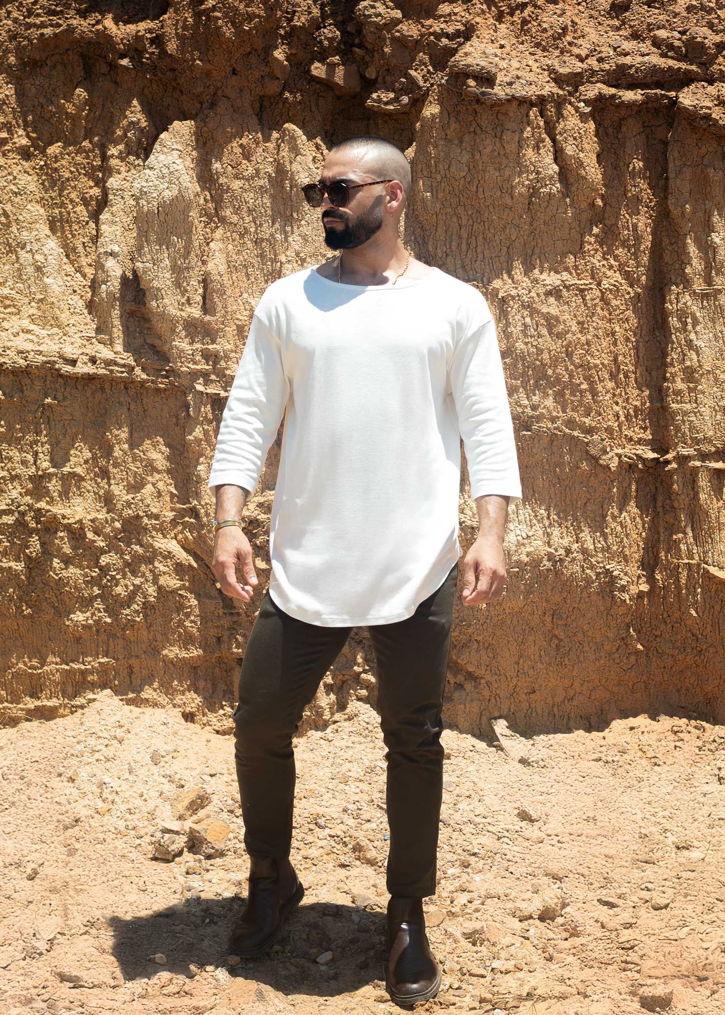 Boat Neck 3/4 Sleeve Organic Cotton Tee